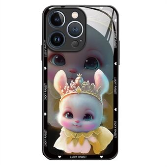 För iPhone 13 Pro Max 6,7 tum Anti-Dust Princess Rabbit Pattern Printing Telefonskal härdat glas+TPU telefonfodral