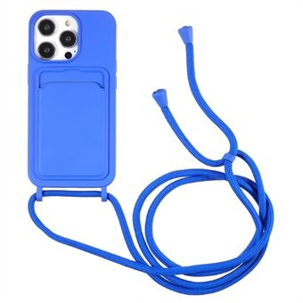 Flytande silikonfodral för iPhone 13 Pro Max 6,7 tum Anti-Drop skyddande telefonskal med kortplats, rem