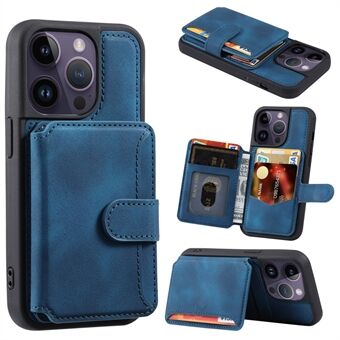 För iPhone 13 Pro Max Läderbelagd TPU-telefonfodral RFID-blockerande plånbok Kickstand-telefonfodral