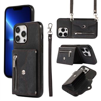 Mobiltelefonfodral för iPhone 13 Pro Max 6,7 tum PU-läder+TPU Kickstand RFID-blockerande kortväska Bakstycke