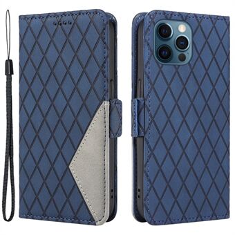 Anti-fall skal för iPhone 13 Pro Max 6,7 tum Färg Splicing Rhombus Imprinted Stand Plånbok Läderfodral