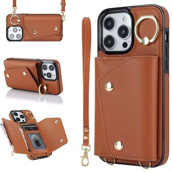 För iPhone 13 Pro Max Plånboksfodral med dragkedja Ring Kickstand PU-läder + TPU-telefonskal