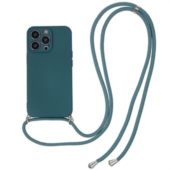 För iPhone 13 Pro Max TPU telefonfodral Fiberfoder Gummibelagt telefonfodral med lång halsband