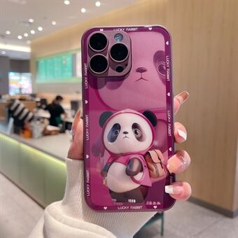För iPhone 13 Pro Max hårt glas+TPU-telefonfodral Metal Paint Design Panda Decor Telefonfodral