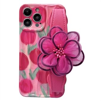 För iPhone 13 Pro Max Smartphone Cover Stötabsorberat TPU-fodral med blommönster med läderarmband