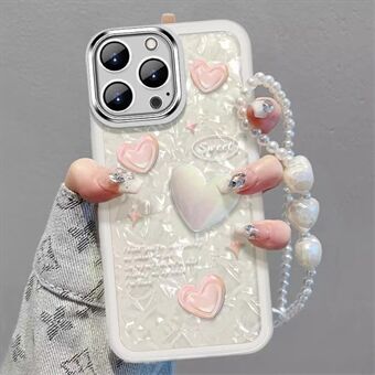 För iPhone 13 Pro Max TPU telefonfodral Stötsäkert Heart Decor Mobiltelefonskal med handrem