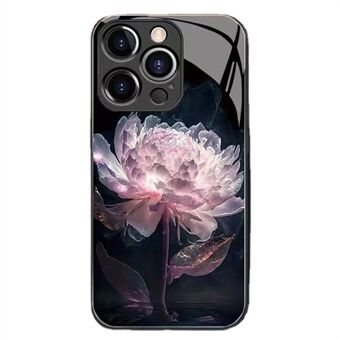 För iPhone 13 Pro Max Telefonfodral i härdat glas Epiphyllum Mönster TPU Ram Stötskyddsskydd