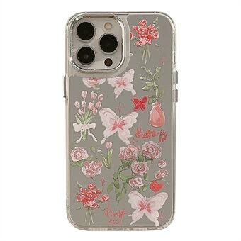 För iPhone 13 Pro Max Butterfly Rose Flower Pattern Telefonskydd Galvanisering Spegel Yta TPU-fodral