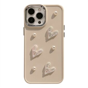 TPU-skal för iPhone 13 Pro Max 6,7 tum 3D Heart Pearl Decor Fallsäkert telefonbakfodral - Milky White