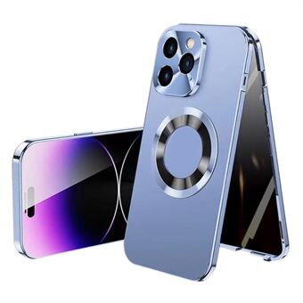 För iPhone 13 Pro Max PC+aluminiumlegering telefonfodral kompatibelt med MagSafe med anti-peep härdat glasfilm