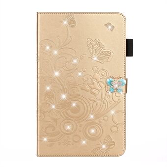 Imprint Flower Butterfly Rhinestone Wallet Stand för iPad (2021) / (2020) / (2019)