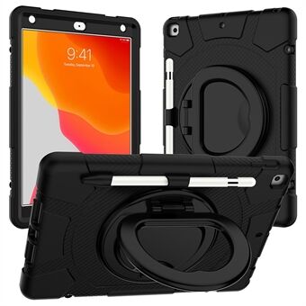 För iPad 10.2 (2019)/(2020)/(2021) P8 PC + Silikon Anti-fall Tablet Fodral Roterande Kickstand Skyddsfodral med axelrem