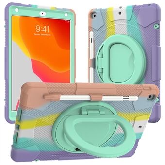 För iPad (2019) / (2020) / (2021) P8 Rainbow Color PC + Silikon Hybrid Tablet Fodral 360 graders rotation Stativ och axelrem