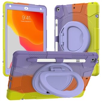 För iPad (2019) / (2020) / (2021) P8 Rainbow Color 360 graders rotation Kickstand Tablet Case PC + Silikon Hybrid Cover