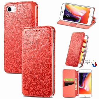 Imprinted Mandala Flower Pattern Auto-absorbed PU Leather Stand Case Wallet for iPhone 7/8/SE (2020)/SE (2022)
