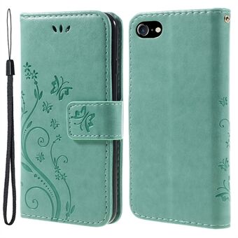 Imprinted Butterfly Flower Style Flip Phone Cover Wallet Stand PU Leather Magnetic Clasp Case for iPhone SE (2020)/SE (2022)/8/7 