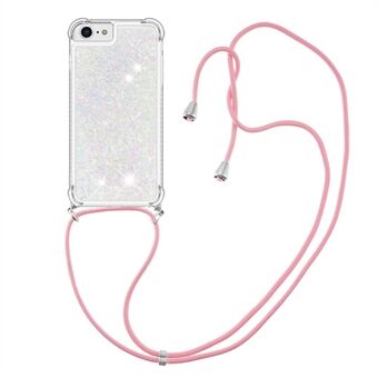 For iPhone SE (2022)/SE (2020)/6/7/8 YB Quicksand Series-4 Drop Resistant Glitter Quicksand Liquid TPU Cover Phone Shell with Adjustable Lanyard