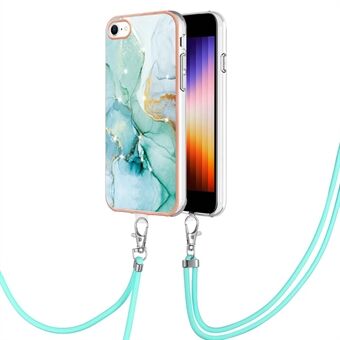 YB IMD Series-9 for iPhone SE (2022)/(2020)/8 /7  Electroplating Phone Case IMD Marble Pattern TPU Back Cover with Lanyard