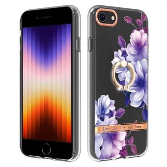 For iPhone 7 / iPhone 8 / iPhone SE 2020/2022, YB IMD-12 Series Anti-wear Flower Floral Pattern Electroplating Soft TPU IMD Phone Case Cover with Kickstand