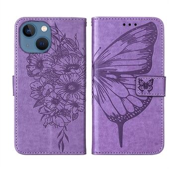 YB Imprinting Flower Series-4 för iPhone 14 s Stand PU-läder Butterfly Flower Imprinted Phone Skyddsfodral