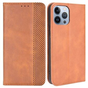 För iPhone 14 s plånboksställ Retro Texture Läderfodral Magnetisk autostängning Stand telefonfodral