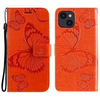 KT Leather Series-2 för iPhone 14  Drop-proof Butterfly Imprinted PU Läderfodral Scratch Stand Flip Cover