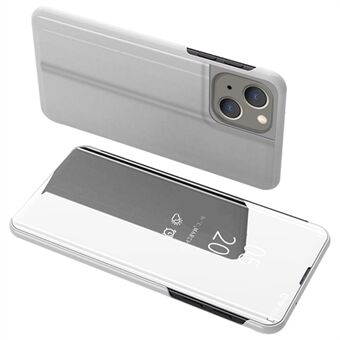 För iPhone 14 s PU- Scratch Telefonfodral Visa fönster Elektroplåt Spegel Yta Telefon Anti- Stand