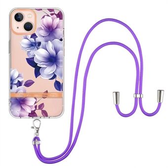 YB IMD-11-serien för iPhone 14 s blommönster galvanisering telefonfodral IMD TPU skyddsfodral med snodd