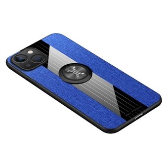 Cloth Texture Phone Cover för iPhone 14 , Ring Kickstand TPU + PC Hybrid-fodral med inbyggd magnetisk hållare metallplåt