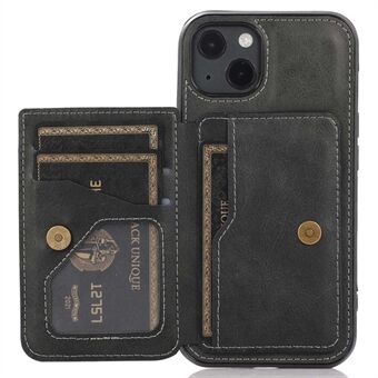För iPhone 14  Kickstand-korthållare PU-läder + TPU-telefon Stötsäkert fodral Bakstycke med magnetiskt bilmonterat metallplåt
