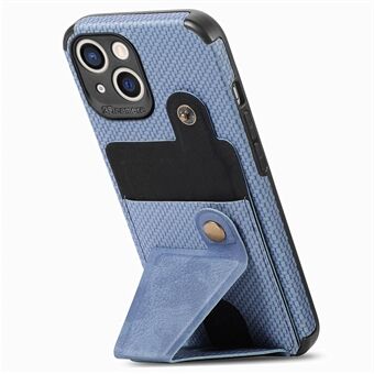 Anti-fall telefonfodral för iPhone 14 , K-formad Kickstand Korthållare Carbon Fiber Texture Telefonskydd Inbyggd metallplåt