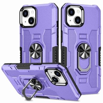Anti-dropp telefonskydd Kickstand för iPhone 14, hudvänlig PC + Ring telefonfodral med metallringhållare inbyggd metallplåt