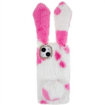 För iPhone 14 Soft Handmade Fluffy Furry Bunny TPU Shell Söt kanin skyddsfodral