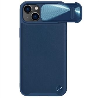 NILLKIN Kompatibel med MagSafe Laddningstelefonskal för iPhone 14, PU-läderbelagd PC + TPU Stötsäkert telefonfodral med skjutkameraskydd