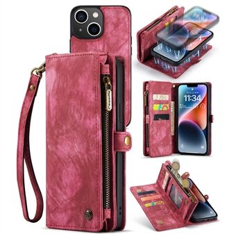 CASEME 008-serien för iPhone 14 PU Läderficka med dragkedja Avtagbar magnetisk telefonfodral Multifunktionellt Stand med rem