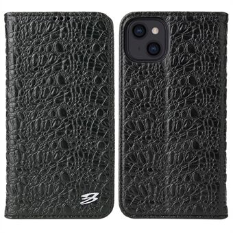 Autoabsorberat magnetiskt telefonfodral för iPhone 14, droppsäkert toppskikt av kohud Läder Krokodil Texture Mobiltelefon plånboksfodral