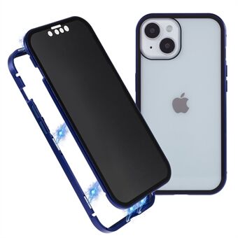 För iPhone 14 Anti- Spy telefonfodral Metallram + dubbelsidigt härdat glas magnetiskt helt skyddsskydd