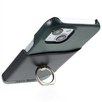 FIERRE SHANN Skyddsfodral för iPhone 14 Ring Kickstand äkta läder+PU-läder+PC-telefon Fallsäkert skal med kortplats
