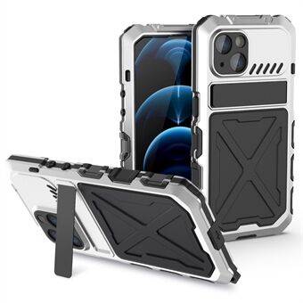 R-JUST telefonfodral Kickstand för iPhone 14 Silikon + telefonskal i metall med skärmskydd i härdat glas