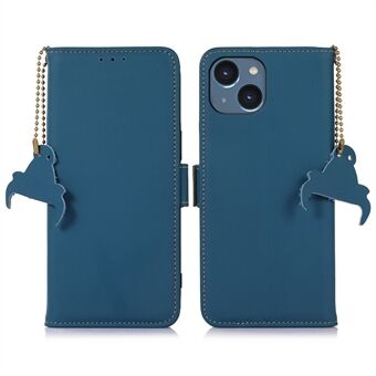 Telefonfodral i äkta läder för iPhone 14, RFID-blockerande magnetlås Stand ställplånboksfodral