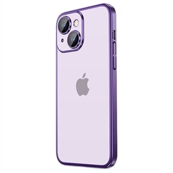 För iPhone 14 Anti-drop matt telefonfodral Galvanisering Skyddande mobiltelefon bakstycke med härdat glas kameralinsfilm