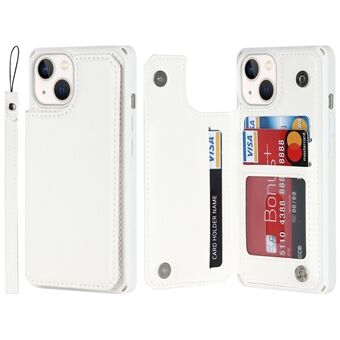 För iPhone 14-kortplatser Design Stativ PU-läderbelagd TPU-telefonfodral Välskyddat plånboksfodral med rem