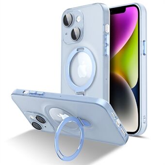 Ring Kickstand magnetiskt telefonfodral för iPhone 14, PC+TPU Matt telefonfodral med glaslinsskydd