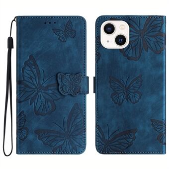 För iPhone 14 PU Läder Flip Fodral Anti-drop Stand Plånbok Butterfly Imprinted Skin-touch Telefonskydd