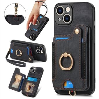 För iPhone 14 RFID-blockerande telefonskydd Korthållare Fallbeständigt PU-läder+PC+TPU Kickstand-fodral