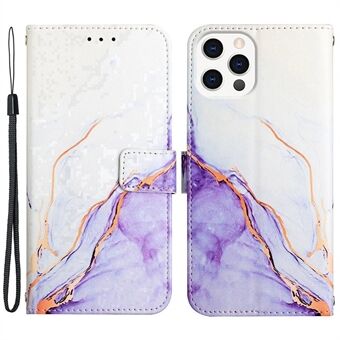 YB Pattern Printing Leather Series-5 för iPhone 14 Pro  Marble Pattern Stand Telefonfodral PU-läder plånboksfodral med rem