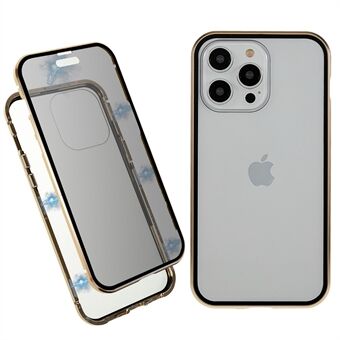 Straight Edge telefonfodral för iPhone 14 Pro, Anti-peep dubbelsidigt telefonfodral i härdat glas med säkerhetsspänne och magnetisk adsorption metallram