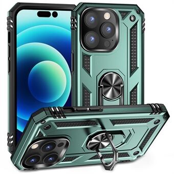 För iPhone 14 Pro  Mjuk TPU + hård PC Stötsäkert telefonfodral Kickstandsskydd med bilmonterad metallplåt