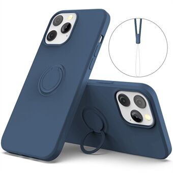 För iPhone 14 Pro  Inbyggd magnetisk metallplåt flytande silikon mobiltelefonfodral med handledsrem och ringhållare Ring