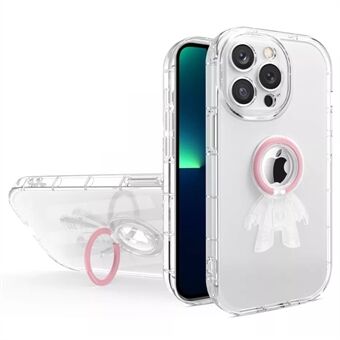 För iPhone 14 Pro  Spaceman Design Anti-fall Transparent TPU telefonfodral med PC- Ring Kickstand